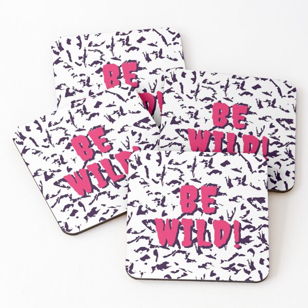 Item preview, Be Wild Bold text typography : Fun, motivational and inspirational quotes with bright colorful minimalist rad pop art in hot pink 1980s retro hipster style Memphis pattern background designed and sold by Inside Head.