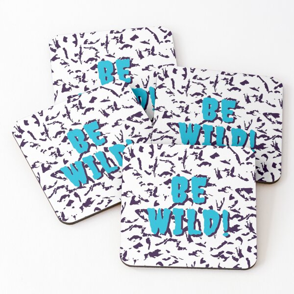 Item preview, Be Wild Bold text typography : Fun, motivational and inspirational quotes with bright colorful minimalist rad pop art in blue 1980s retro hipster style Memphis pattern background designed and sold by Inside Head.