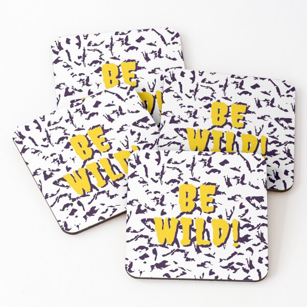 Item preview, Be Wild Bold text typography : Fun, motivational and inspirational quotes with bright colorful minimalist rad pop art in yellow 1980s retro hipster style Memphis pattern background designed and sold by Inside Head.