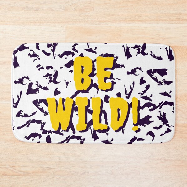 Item preview, Be Wild Bold text typography : Fun, motivational and inspirational quotes with bright colorful minimalist rad pop art in yellow 1980s retro hipster style Memphis pattern background designed and sold by Inside Head.