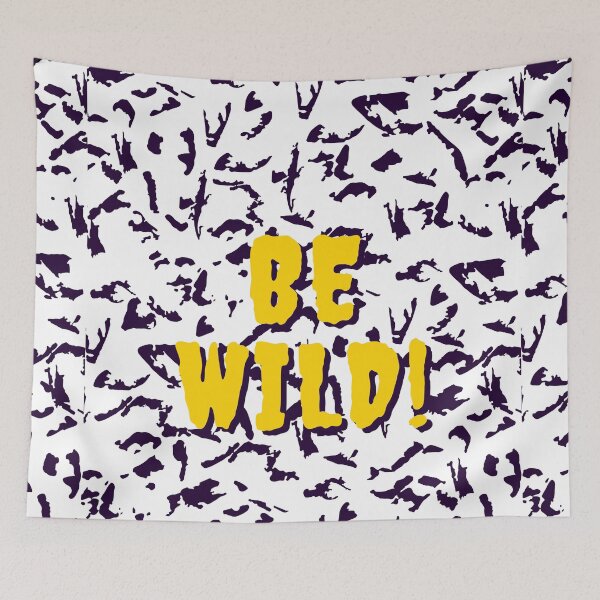 Item preview, Be Wild Bold text typography : Fun, motivational and inspirational quotes with bright colorful minimalist rad pop art in yellow 1980s retro hipster style Memphis pattern background designed and sold by Inside Head.
