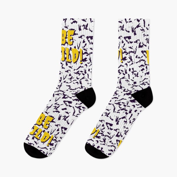 Item preview, Be Wild Bold text typography : Fun, motivational and inspirational quotes with bright colorful minimalist rad pop art in yellow 1980s retro hipster style Memphis pattern background designed and sold by Inside Head.