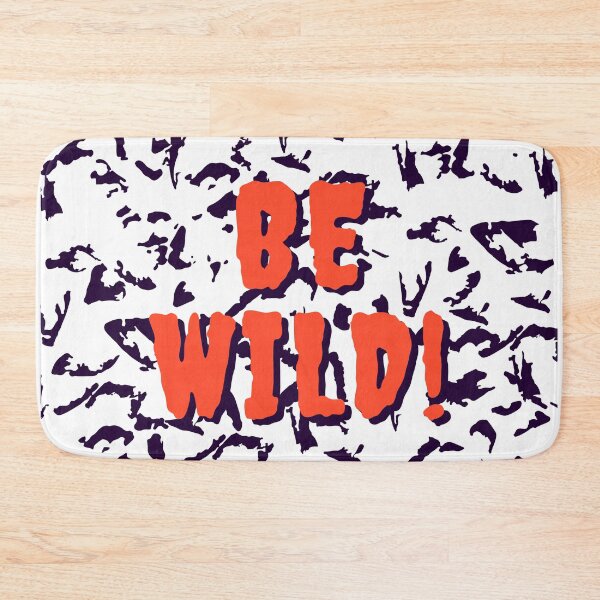Item preview, Be Wild Bold text typography : Fun, motivational and inspirational quotes with bright colorful minimalist rad pop art in orange 1980s retro hipster style Memphis pattern background designed and sold by Inside Head.
