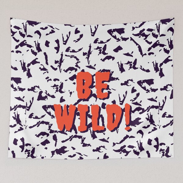 Item preview, Be Wild Bold text typography : Fun, motivational and inspirational quotes with bright colorful minimalist rad pop art in orange 1980s retro hipster style Memphis pattern background designed and sold by Inside Head.