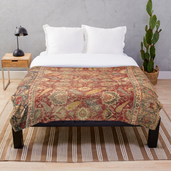 17th Century Indian Carpet Print Throw Blanket