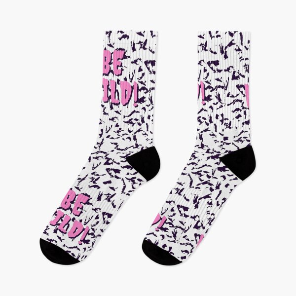 Item preview, Be Wild Bold text typography : Fun, motivational and inspirational quotes with bright colorful minimalist rad pop art in pink 1980s retro hipster style Memphis pattern background designed and sold by Inside Head.