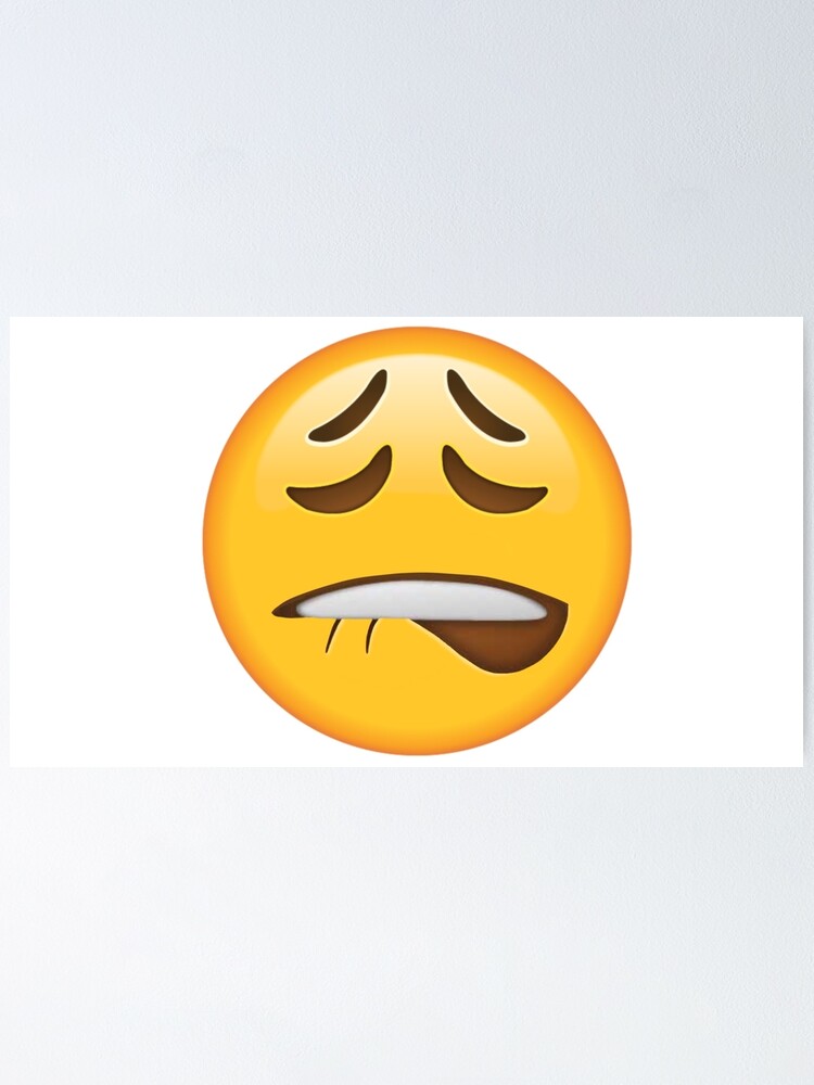 Lip Biting Face Emoji Poster By Vibey Sky Redbubble