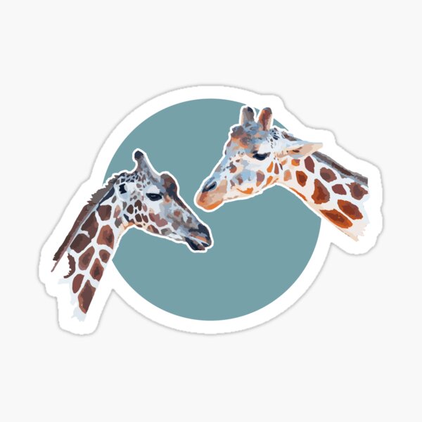 Amazing Animals: Totally Adorable Twin Baby Giraffes on Blue Circle Sticker