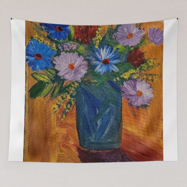 Item preview,  Some abstract mixed flowers in a metallic vase  designed and sold by kkartwork.
