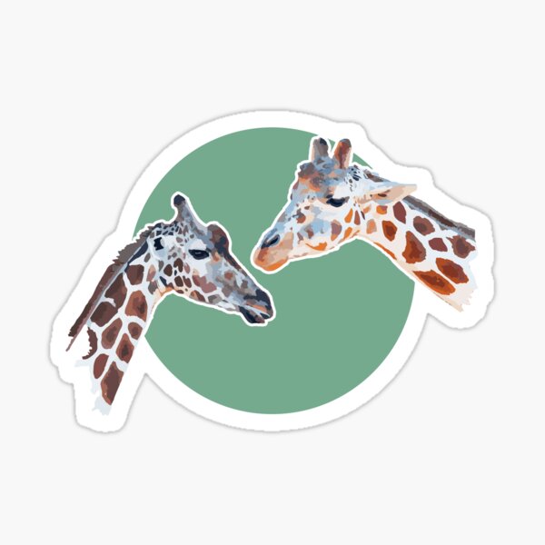 Amazing Animals: Totally Adorable Twin Baby Giraffes on Green Circle Sticker