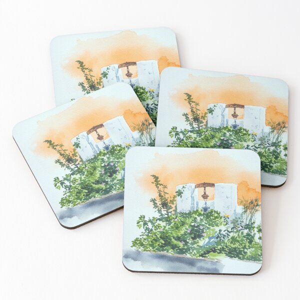 Item preview, Watercolor of well in the square. Spain. designed and sold by ByMonStudio.