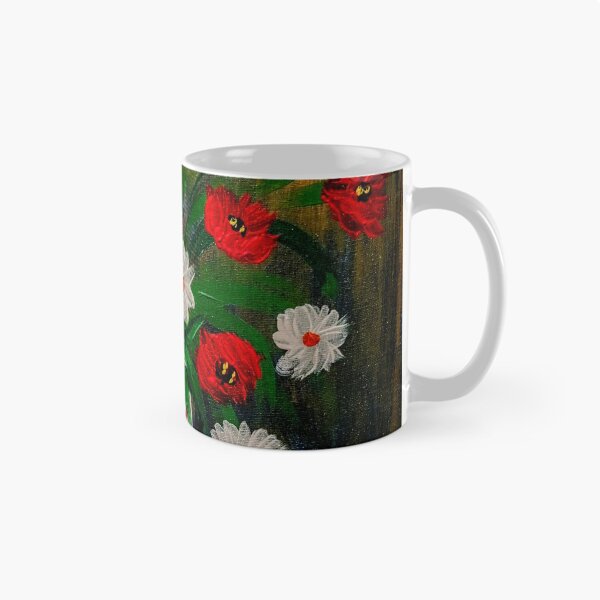 Item preview, Poppies and daisy's in a white vase with pink stars designed and sold by kkartwork.