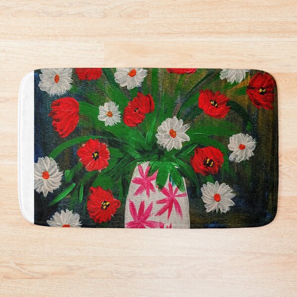 Item preview, Poppies and daisy's in a white vase with pink stars designed and sold by kkartwork.