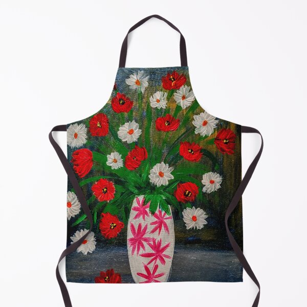 Item preview, Poppies and daisy's in a white vase with pink stars designed and sold by kkartwork.