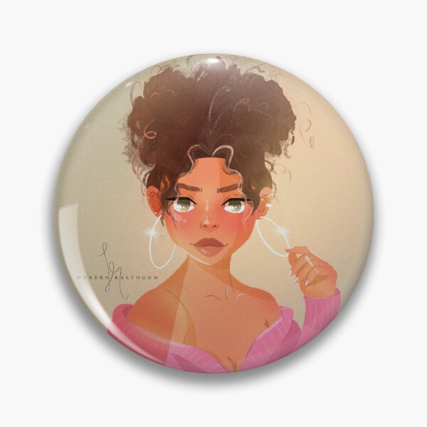 Item preview, Girl with beautiful curly hair (pin button) designed and sold by studiohaneen.