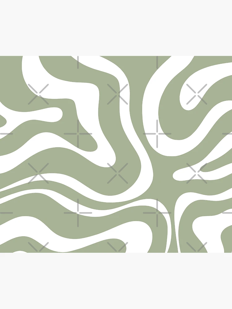 Aesthetic 70S Abstract Wavy Swirl Shower Curtain, Cute Sage Green