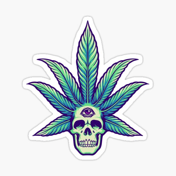 “Marijuana Leaf Skull With Third Eye Open” Sticker for Sale by