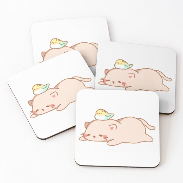 Item preview, Kawaii blue budgie and kawaii pink cat designed and sold by GLwithUs.