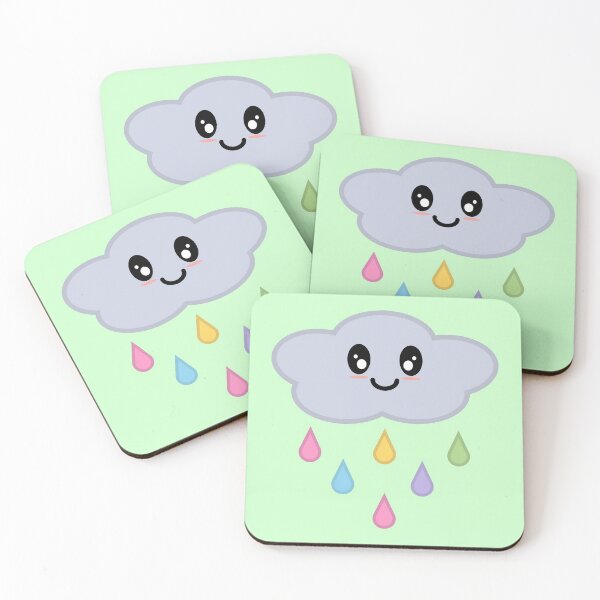 Item preview, Kawaii Cute Rainbow Raindrop Rain Cloud in Green  designed and sold by Kelly Leung.