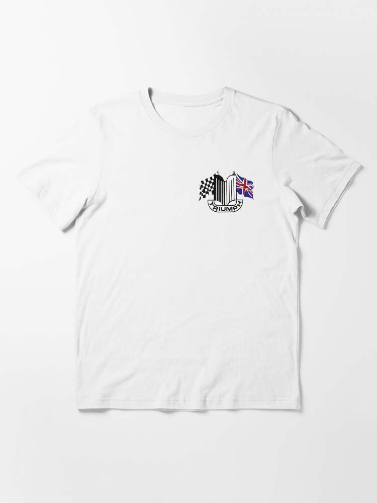 Alternate view of Triumph Shield with Checkered Racing and British Flag Essential T-Shirt