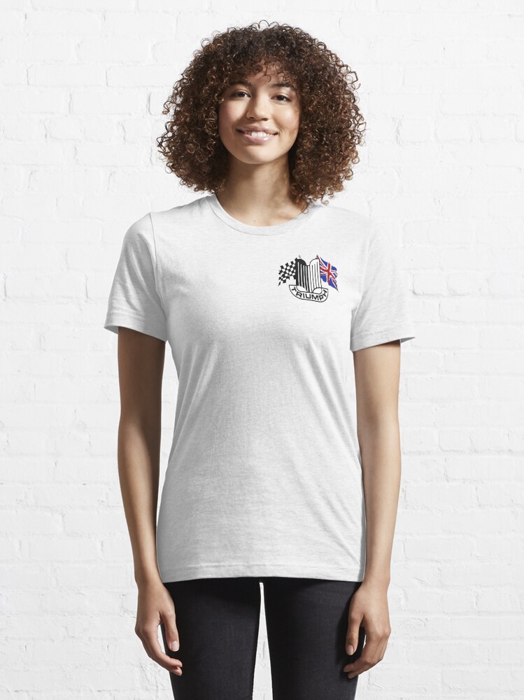 Alternate view of Triumph Shield with Checkered Racing and British Flag Essential T-Shirt