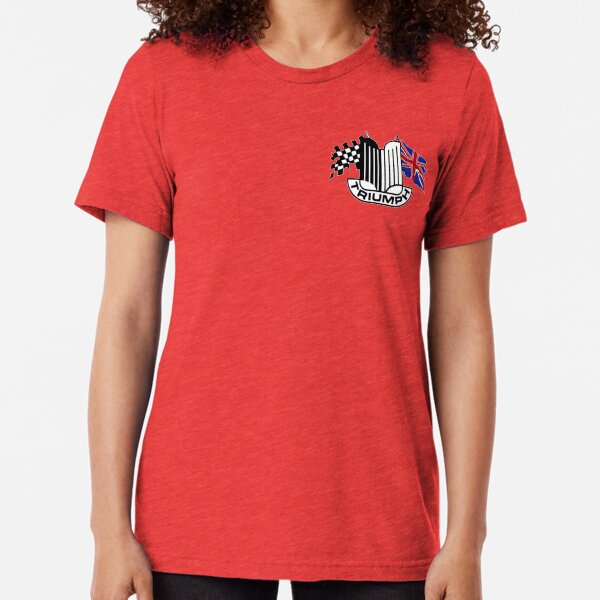 Triumph Shield with Checkered Racing and British Flag Tri-blend T-Shirt