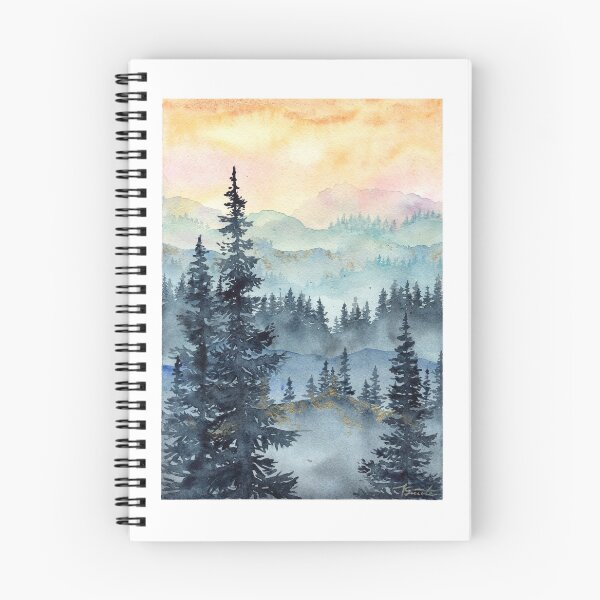 Item preview, Watercolor forest and mountains painting l Wall art l Indigo designed and sold by myrll.
