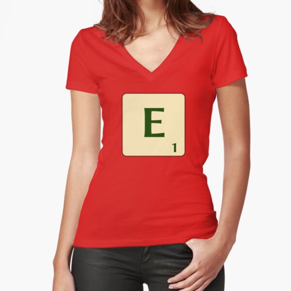 Ficha de Scrabble de la E de 1 punto Camiseta entallada de cuello en V