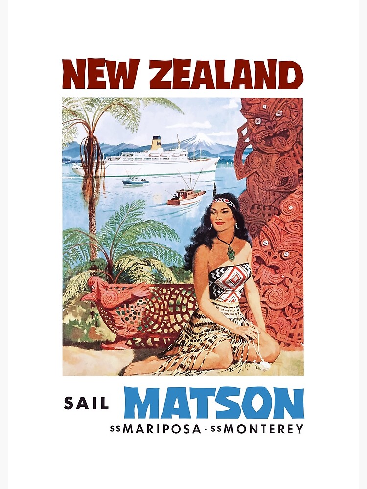 1960 NEW ZEALAND Cruise Line Travel Poster 