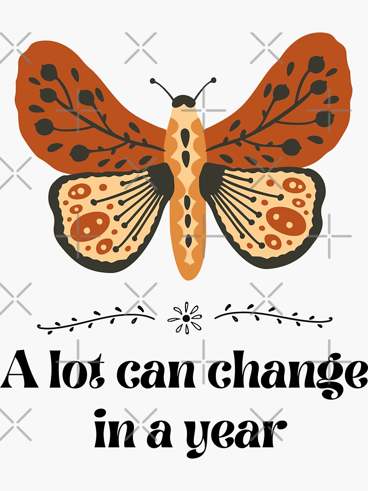 Thumbnail 3 of 3, Sticker, A lot Can Change in a Year Butterfly Boho 70’s Art designed and sold by Dollfacedesign.