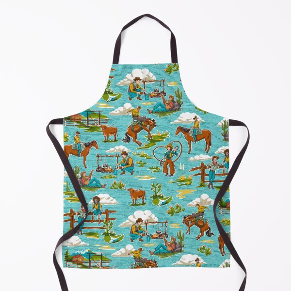 Item preview, Retro Out West Cowboy and Cowgirl Pattern in Bright Blue designed and sold by vinpauld.