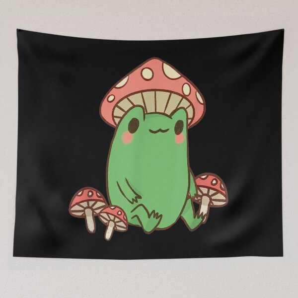 Item preview, green tree frog with mushroom designed and sold by amine163.