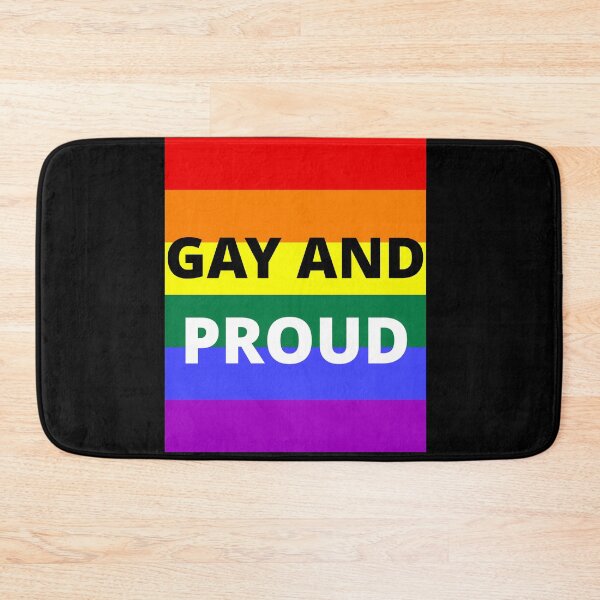 Item preview, GAY AND PROUD on rainbow background designed and sold by uniqueitems.