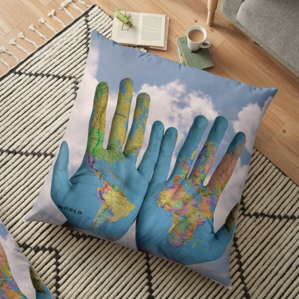 Blue Worlds Map Portrait View Pattern 05 Floor Pillow