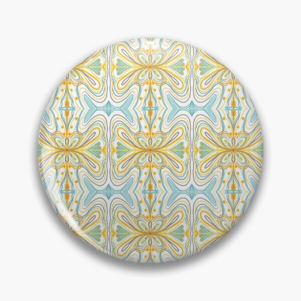 Item preview, Tapestry style repeat pattern design in gold and pale blue designed and sold by Art and Tea Studio.