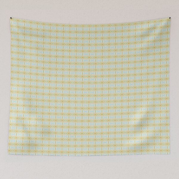 Item preview, Tapestry style repeat pattern design in gold and pale blue designed and sold by Art and Tea Studio.
