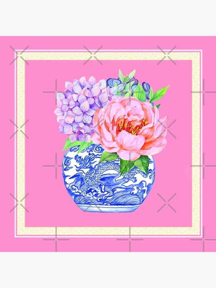 Tarjetas de felicitación «Regalo del día de la madre: hortensias  chinoiserie y ramo de peonías en porcelana jengibre» de Yunihadi | Redbubble