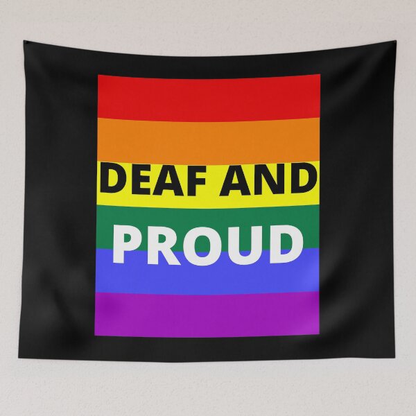 Item preview, DEAF AND PROUD on rainbow background designed and sold by uniqueitems.