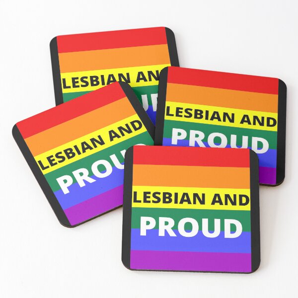 Item preview, LESBIAN AND PROUD on rainbow background designed and sold by uniqueitems.