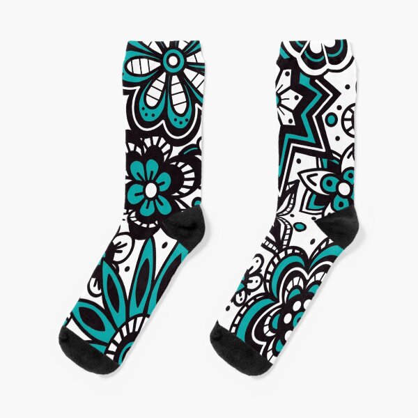 Teal & White Flower Print Socks