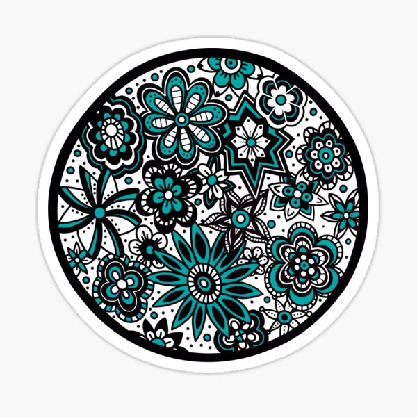 Circle of Teal Flowers Sticker