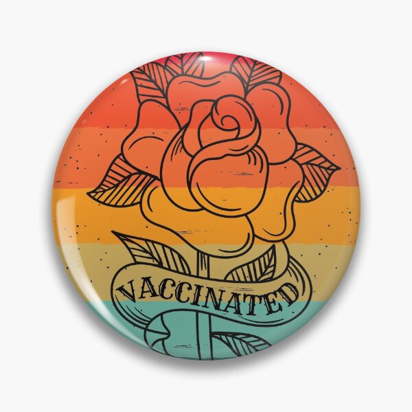 Item preview, Vaccinated - in a tattoo-style design with rose and a sunset color background designed and sold by Rhu Creations.