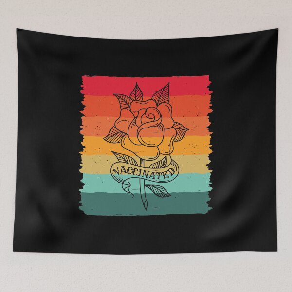 Item preview, Vaccinated - in a tattoo-style design with rose and a sunset color background designed and sold by Rhu Creations.