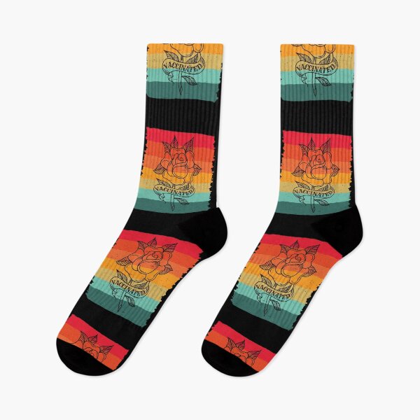 Item preview, Vaccinated - in a tattoo-style design with rose and a sunset color background designed and sold by Rhu Creations.
