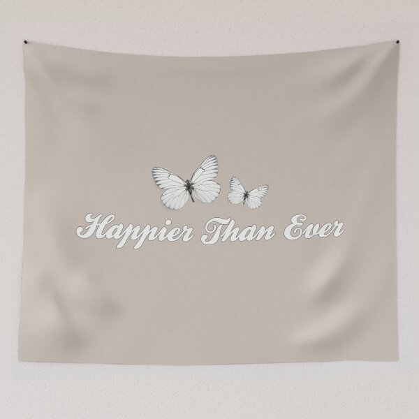 Item preview, happier than ever beige cursive billie butterflies white designed and sold by thewayitshine.