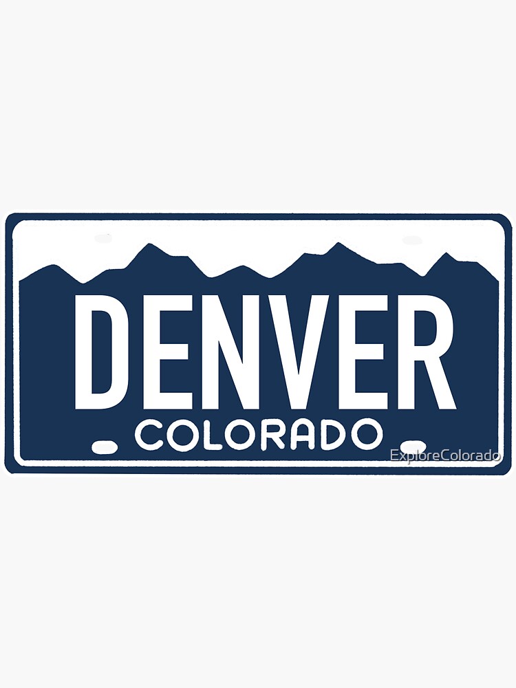"Denver Colorado White on Blue Colorado License Plate Design" Sticker