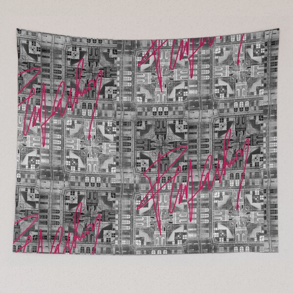 Item preview, City cities town buildings vintage old with fashionable text art décor geometric shape  wall art expressionalism minimalist  minimalism art designed and sold by SILVERAPPLE.