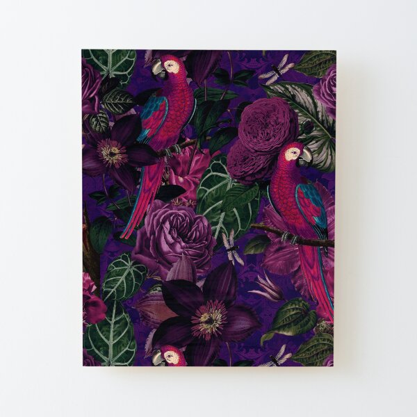 Midnight Jungle Bird Tropical Paradise Vintage Botanical Illustration Wood Mounted Print