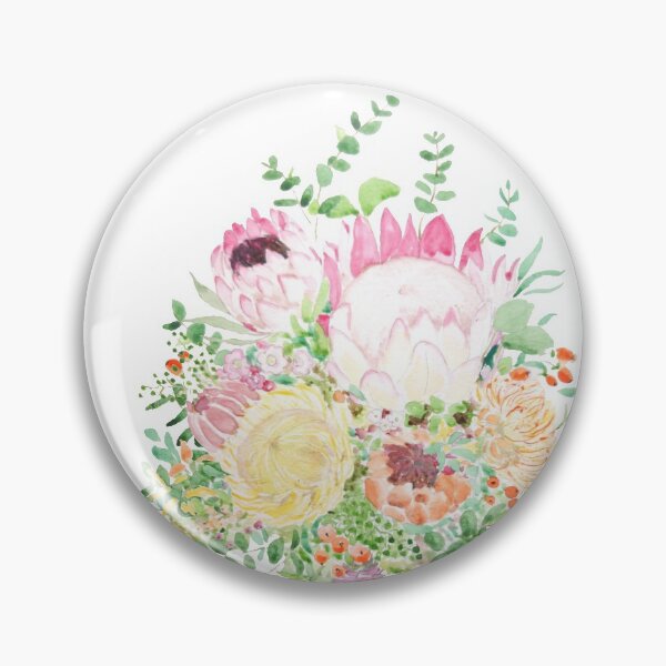 Item preview, hand painted pink and yellow protea bouquet  designed and sold by ColorandColor.