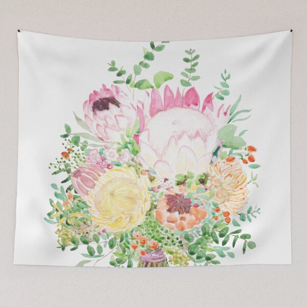 Item preview, hand painted pink and yellow protea bouquet  designed and sold by ColorandColor.
